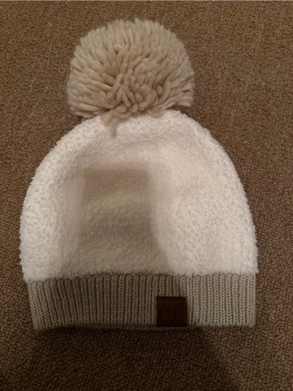 CC Cream & Tan Pom Beanie - Cozy Winter Hat